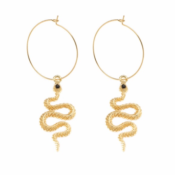 Exotic Gold Hanging Snake Hoop Earrings! - Picture 5 of 8